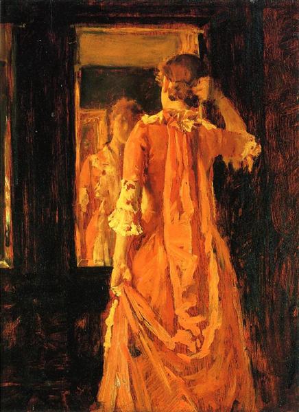 William Merritt Chase, c.1887, Young Woman Before a Mirror