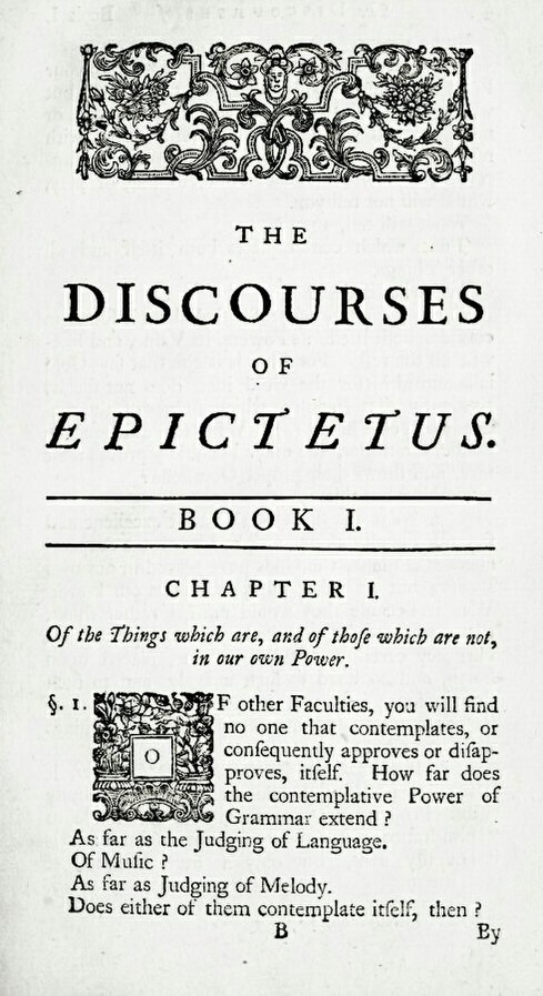 1795, Page 1 of All the works of Epictetus : which are now extant; consisting of his Discourses, preserved by Arrian, in four books, the Enchiridion, and fragments; by Elizabeth Carter. John Adams Library (Boston Public Library)